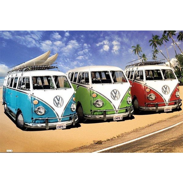 Vw Buses Surfboards On The Beach Endless Summer Surfing Poster