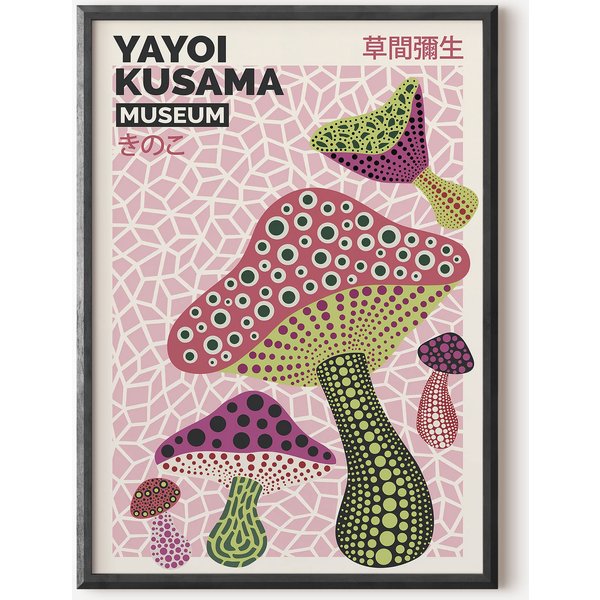 Yayoi Kusama Abstract Print, Yayoi Kusama Exhibition Art Print, Pink Beige Wall Art-image