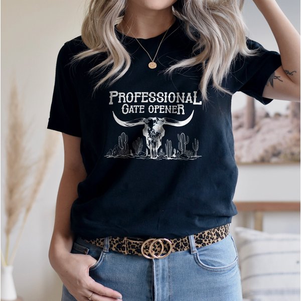 Professional Gate Opener Shirt, Funny Western Shirt, Farmers Wife Shirts, Ranch Shirt, Chicken T-Shirt, Cowboy Shirt-image