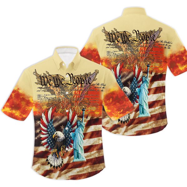 American Flag Eagle Statue Hawaiian Shirt-image