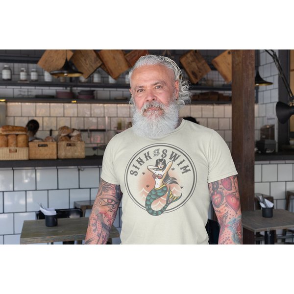 Mermaid Pinup Tattoo T Shirt, Sink Or Swim Tee, American Traditional Tattoo Tee-image