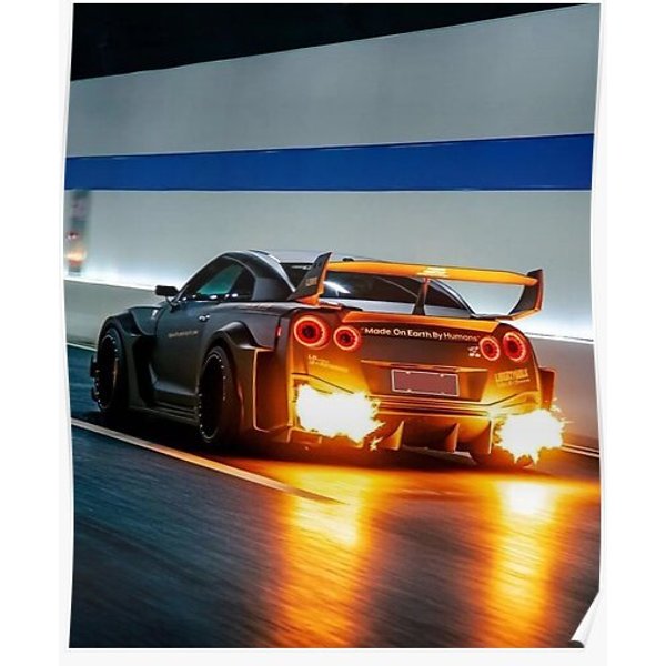 Wide Body R35 Spitting Flames. Premium Matte Vertical Poster