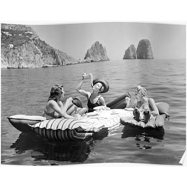 Eating Spaghetti On The Water Vintage Premium Matte Vertical Poster-image