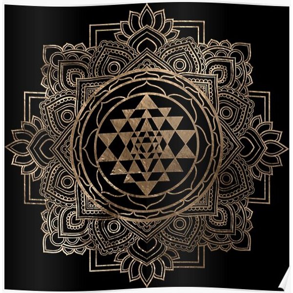 Sri Yantra / Sri Chakra In Golden Lotus Premium Matte Vertical Poster-image