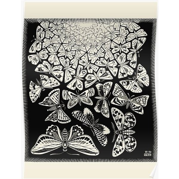 M.C. Escher - Butterflies, 1950 Premium Matte Vertical Poster-image