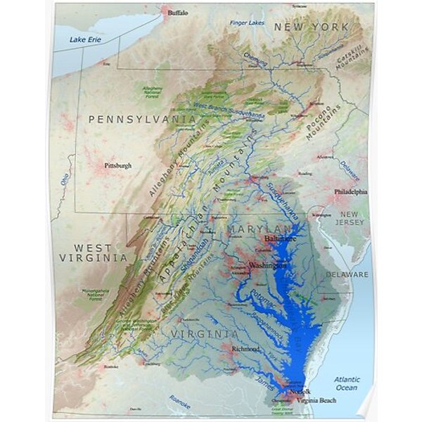 Chesapeake Bay Watershed Map - Labeled Premium Matte Vertical Poster-image
