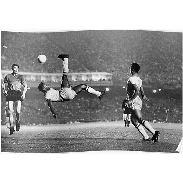Pele Legendary "Bicycle Kick" Black And White Premium Matte Vertical Poster-image
