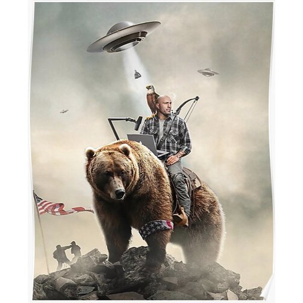 Joe Rogan Riding A Bear (+ Aliens) Premium Matte Vertical Poster-image