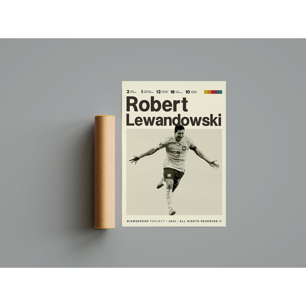 Robert Lewandowski Posters, Barcelona Football Art Print, Mid-century Modern