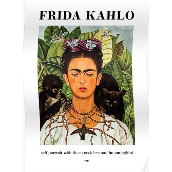 Self-portrait With Thorn Necklace And Hummingbird By Frida Kahlo Premium Matte Vertical Poster