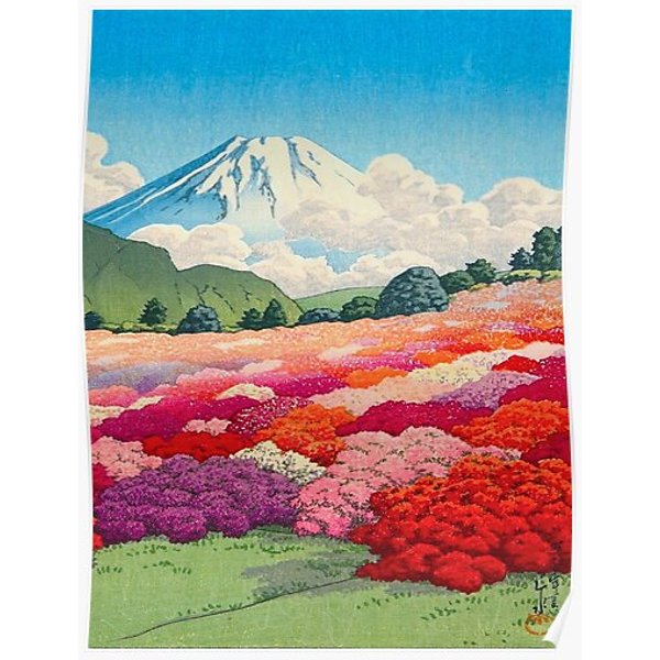 Hasui Kawase (Japanese, 1883 - 1957) Views Of Mount Fuji Azalea Garden Vintage Japanese Woodblock Print Premium Matte Vertical Poster-image