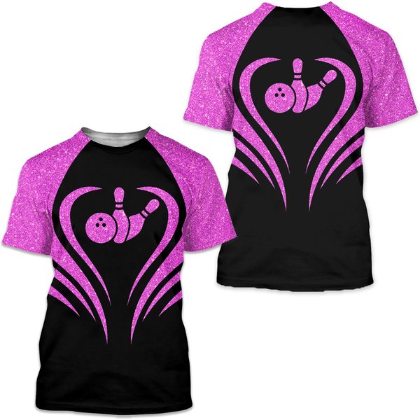 Bowling Black And Pink Unisex T Shirt, 3D Print Shirts Gift For 3D Print-image