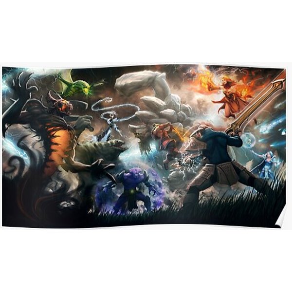 Dota 2 Heroes Fight Art Premium Matte Vertical Poster-image