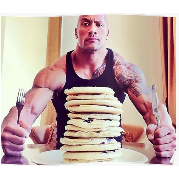 Dwayne The Rock Johnson Eating Blueberry Pancakes Premium Matte Vertical Poster-image