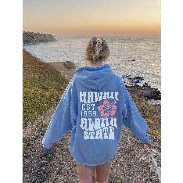Hawaii Beach Hoodie O'ahu Sweatshirt Honolulu Hoodie Words On Back And Front-image