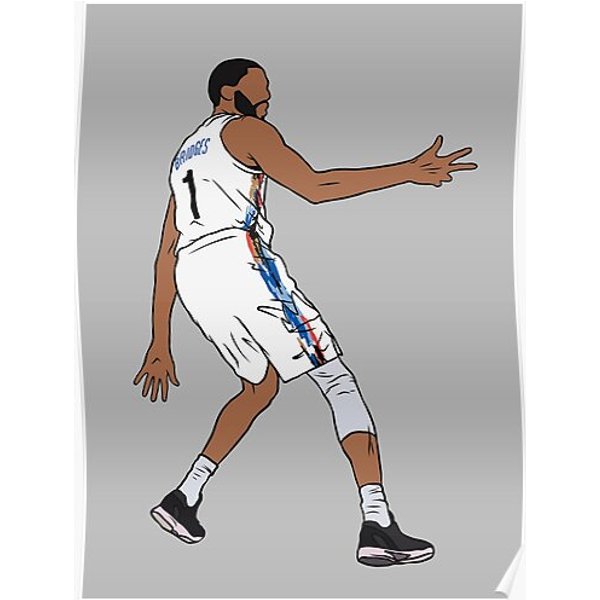 Mikal Bridges 3 Point Celebration (Brooklyn) Premium Matte Vertical Poster-image