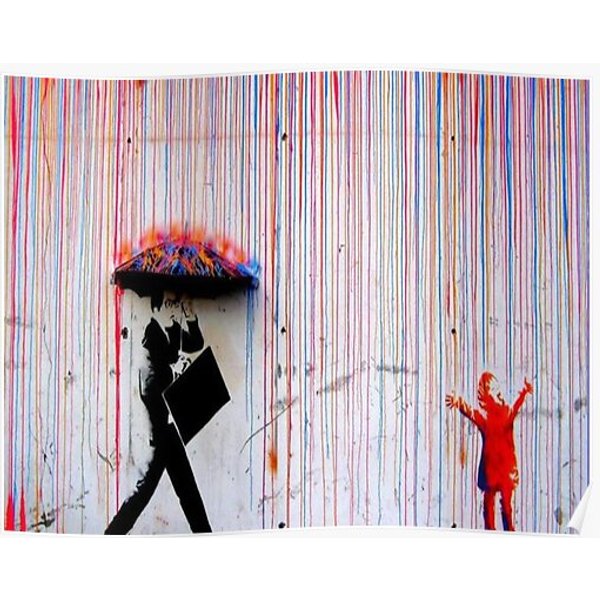 Banksy Rainbow Rain Premium Matte Vertical Poster-image