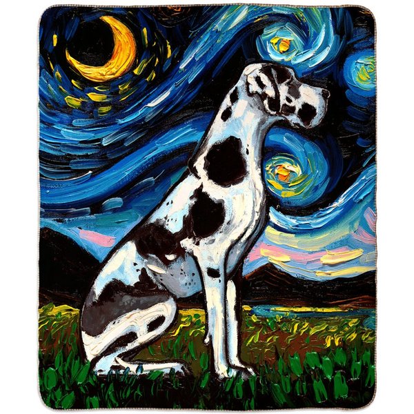 Harlequin Great Dane Starry Night Dog Fleece Sherpa Blankets