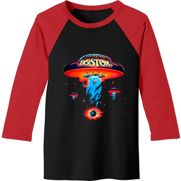 Boston Band Spaceship Rock Band Short Sleeve Crewneck Unisex Baseball Tees-image