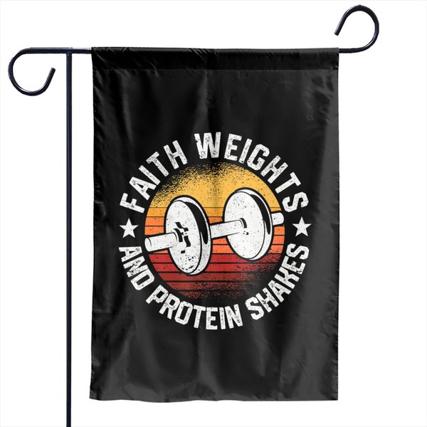 Funny Gym Workout Christian Faith Weights And Prot Garden Flags-image