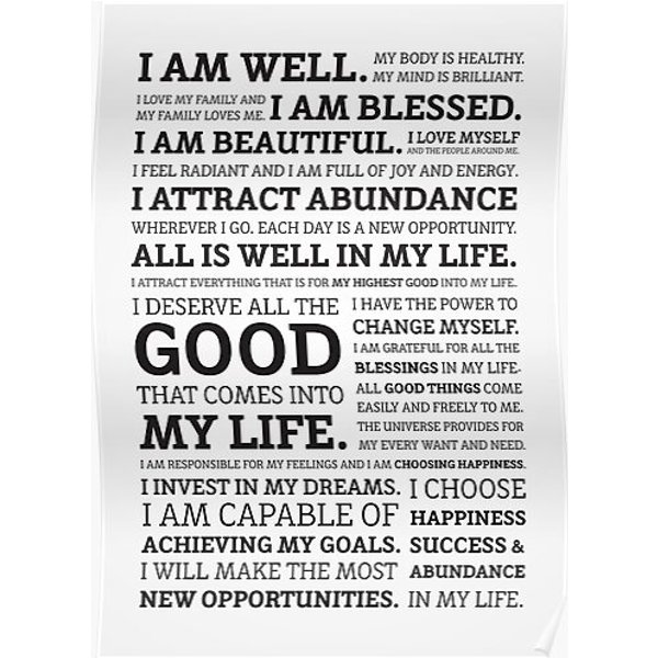 Positive Affirmations (Black On White/Grey) Premium Matte Vertical Poster-image