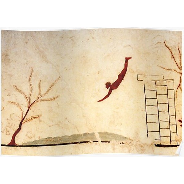 Ancient Greek Painting C.470 Bc - Tomb Of The Diver In Paestum, Italy Premium Matte Vertical Poster-image