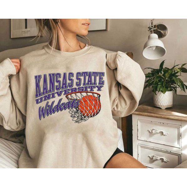 Vintage Kansas State Sweatshirt, Vintage Kansas State Wildcats Basketball Sweatshirt-image