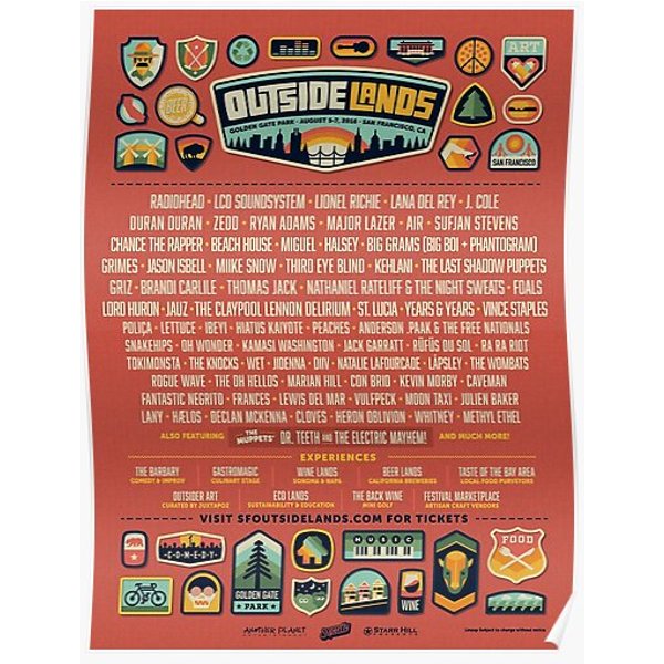 Outside Lands Festival 2016 Line Up Premium Matte Vertical Poster-image