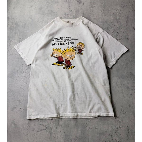 Vintage 1990S Calvin And Hobbes Piss Me Off Fruit Of The Loom T-Shirt-image