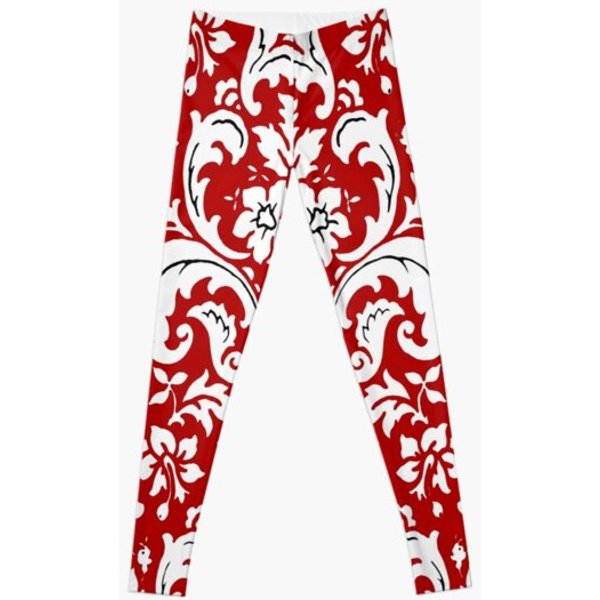 Red And White Paisley Vintage Pattern Leggings-image