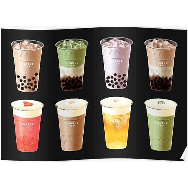 Assorted Boba Milk Tea And Fruit Tea Set Premium Matte Vertical Poster-image