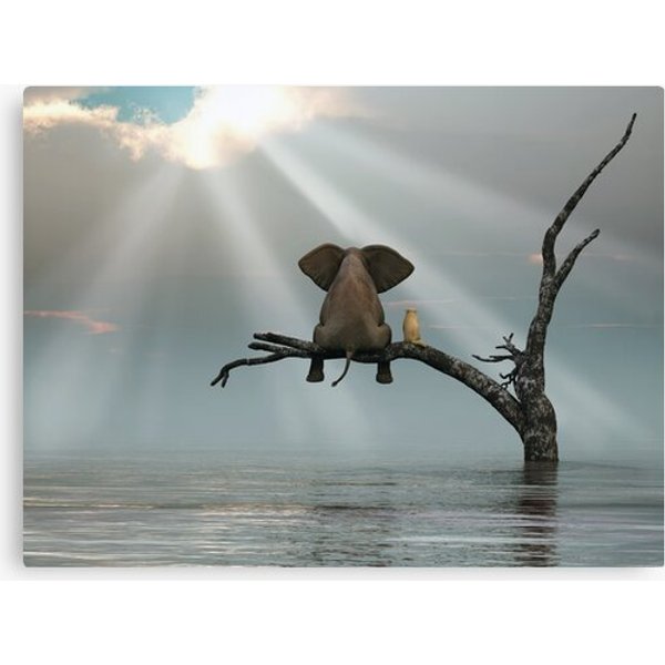 Elephant And A Dog Are Sitting On A Tree Canvas