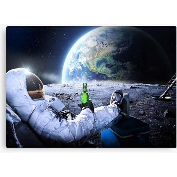 Astronaut On The Moon With Beer ⛔ Hq-Quality, Bestseller Canvas-image