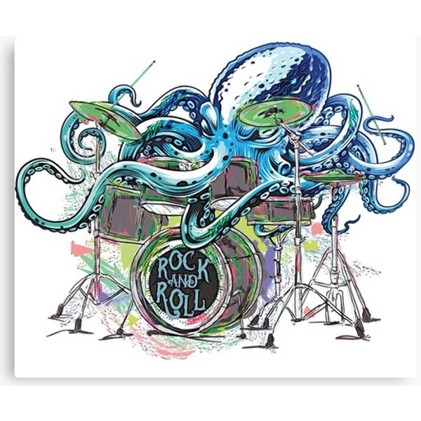 Drummer Octopus Playing The Drums Rock And Roll Style Canvas