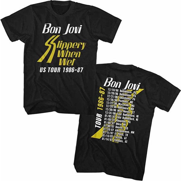 Bon Jovi T-Shirt Slippery When Wet Tour Front And Back Black Tee-image