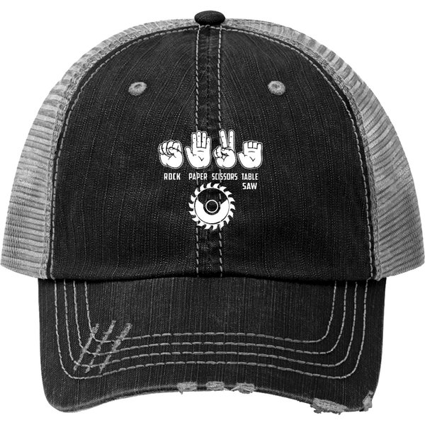 Rock Paper Scissors Table Saw Carpenter Print Trucker Hats-image