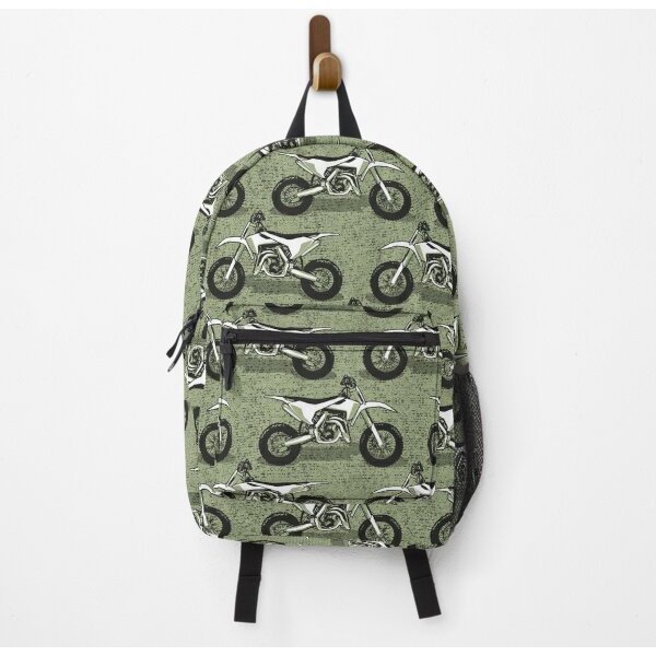 Motocross // Monochromatic Sage Green And Black White Motorcycles Backpack