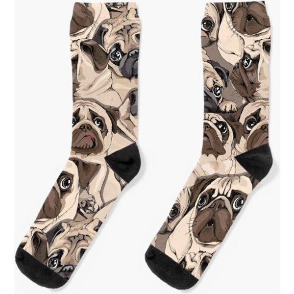 Seamless Pattern - Portrait Of Many Pugs Socks