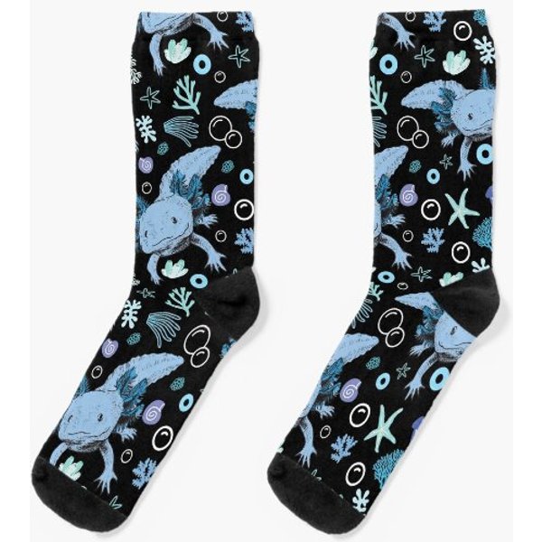 Blue Axolotl Coral Pattern Socks-image