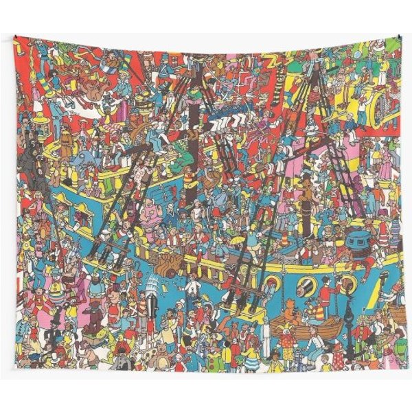 Wally/ Waldo - Find Wally/ Waldo Book - Part Vi Where’S Wally At Sea On A Boat The Discoveries Tapestry-image