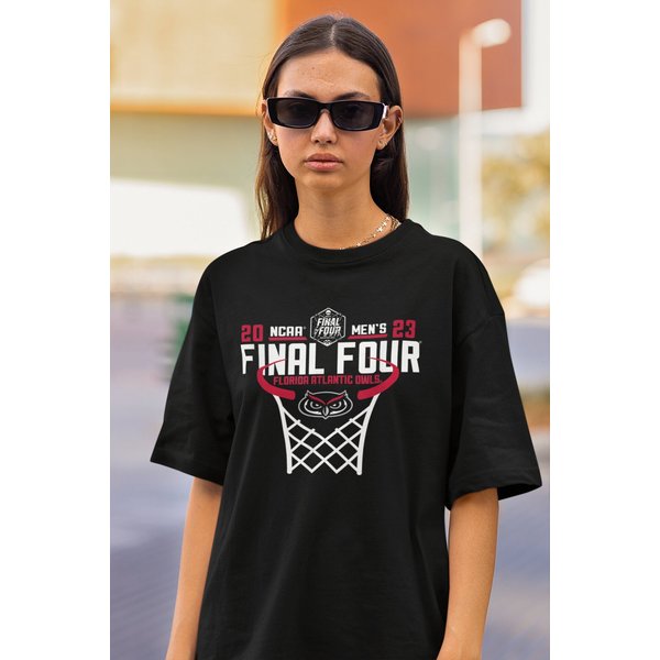 Florida Atlantic Owls Final Four 2023 Basketball Net Navy T-Shirt-image
