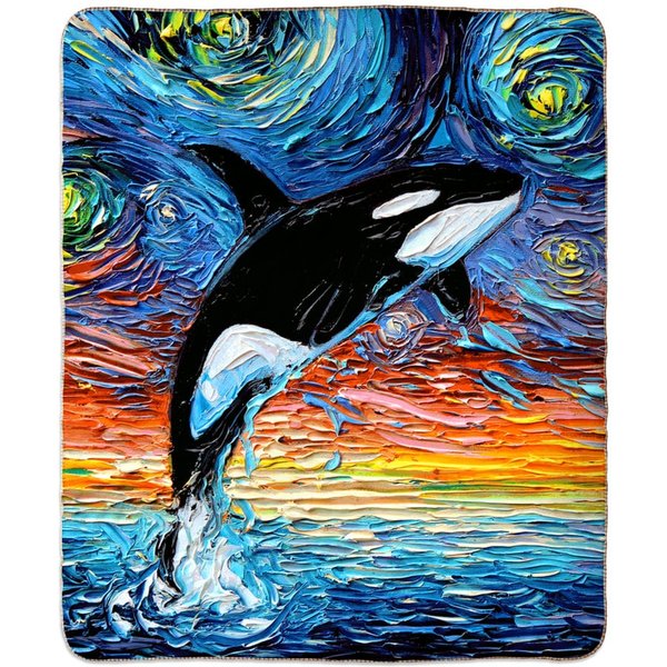 Orca Killer Whale Starry Night 60X50 Inch Fleece Sherpa Blanket Comfy Warm Throw Blanket Home Goods Decor Ocean Nautical Art By Aja-image