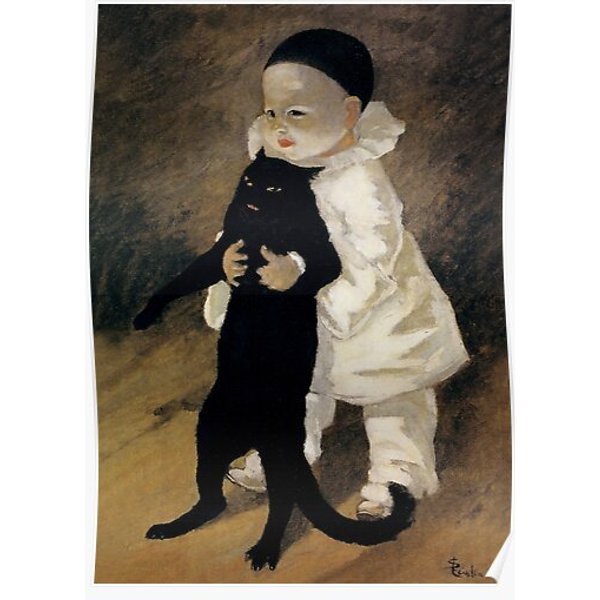 “Pierrot And The Cat” By Theophile Steinlen Premium Matte Vertical Poster-image