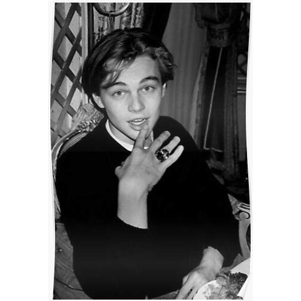 Young Leonardo Dicaprio In Black And White Premium Matte Vertical Poster-image