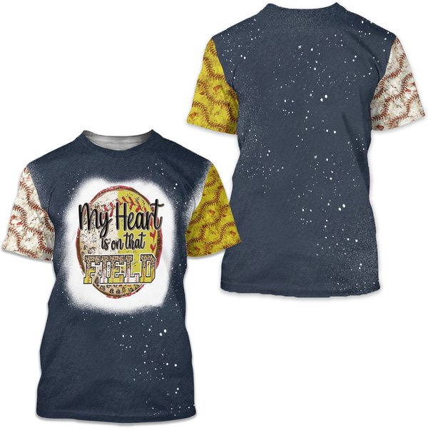 My Heart Is On The Field Softball Baseball 3D T Shirt-image