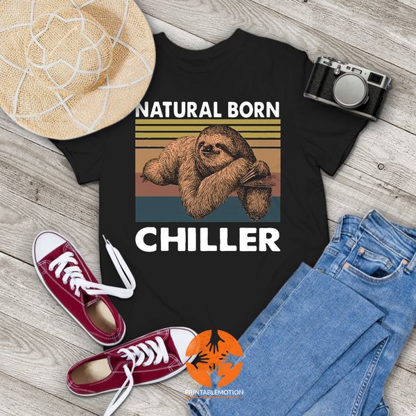 Natural Born Chiller Sloth Vintage T-Shirt, Sloth Shirt, Animals Lovers Shirt-image