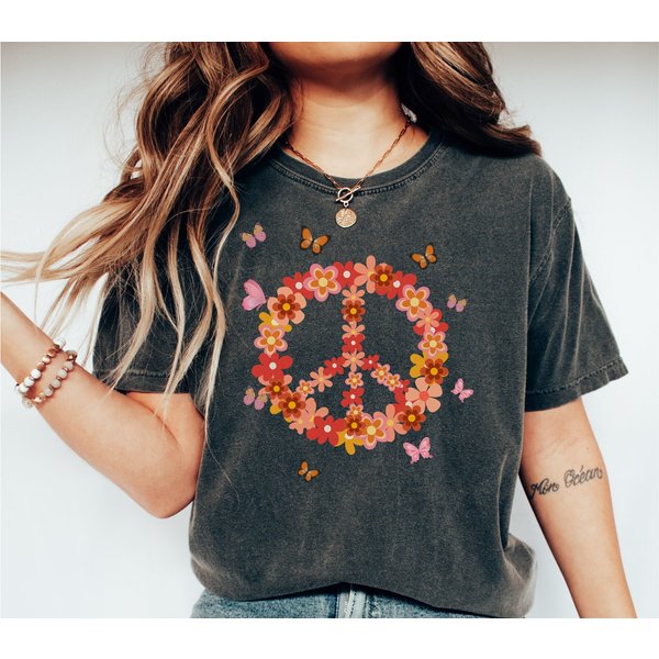 Hippie Ladies Apparel Peace Sign Shirt-image