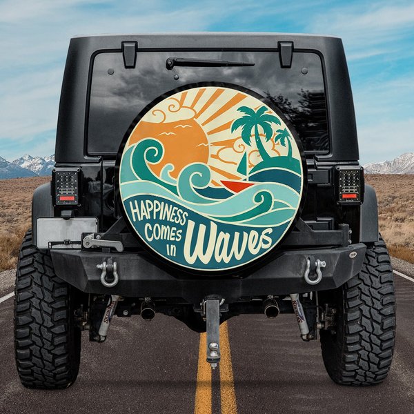 Happiness Comes In Waves Spare Tire Cover With Or Without Camera Hole-image