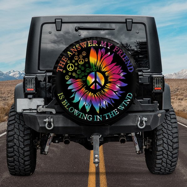 Sunflower Spare Tire Cover With Or Without Camera Hole, Peace Sign Tire Cover-image
