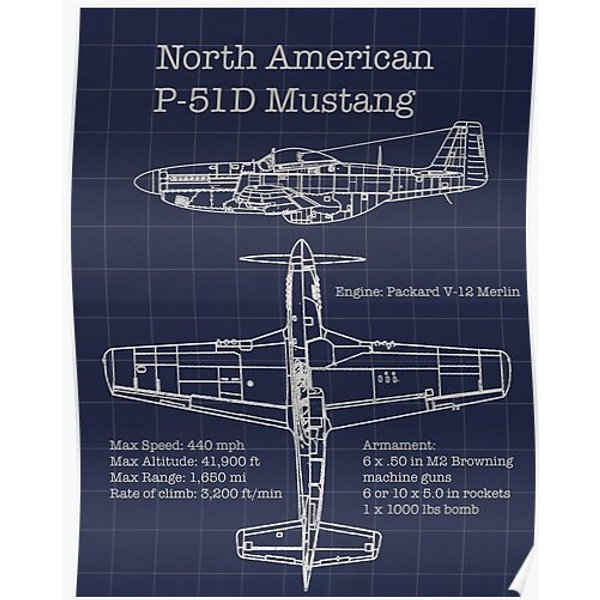 North American P-51 Mustang Blueprint Premium Matte Vertical Poster-image